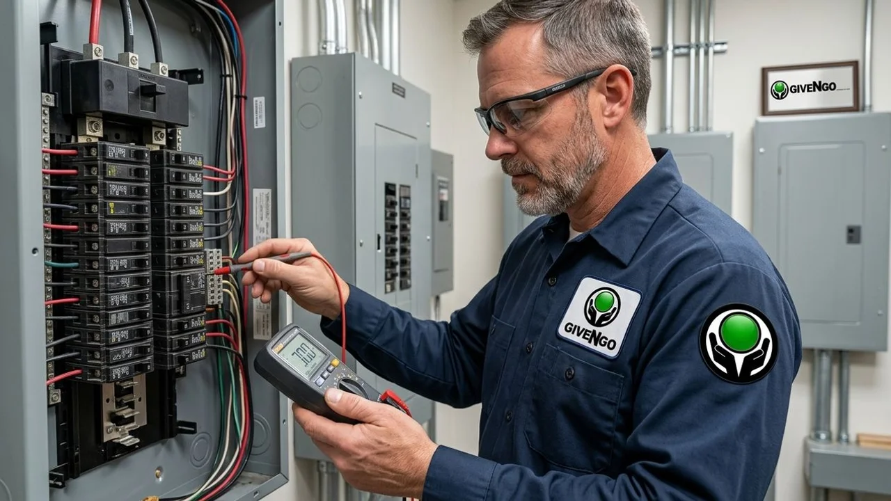 Charlotte electrician working inside a commercial panel