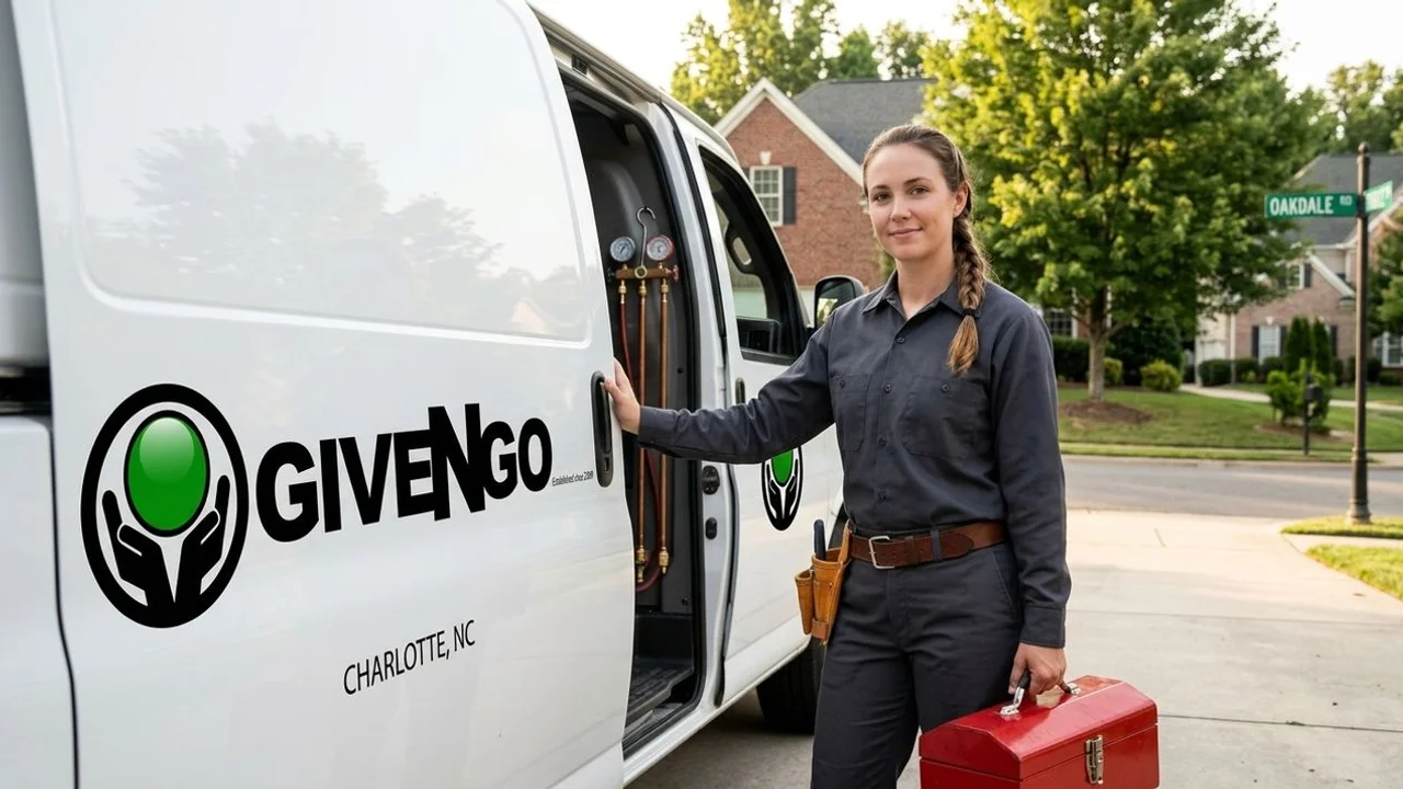 Charlotte HVAC technician arriving at a suburban service call