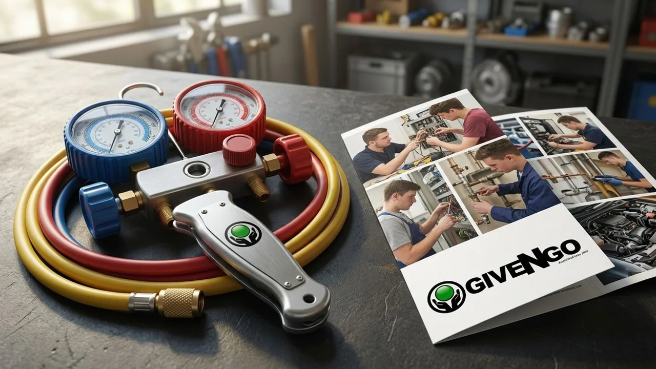 Two HVAC training paths represented side by side with tools and credentials